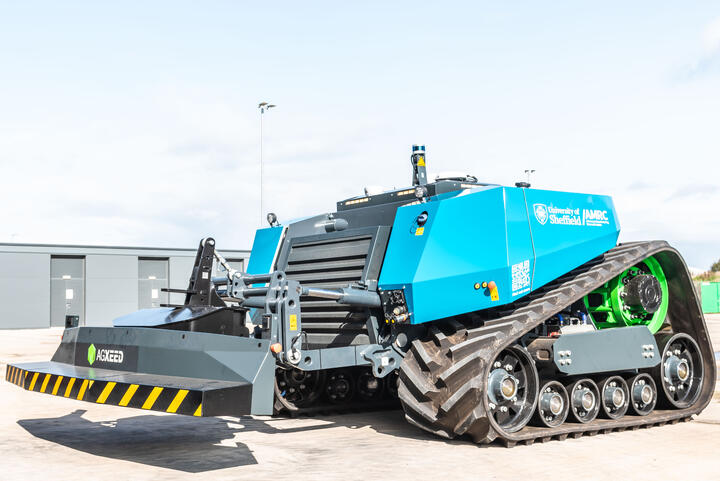 A picture of the AMRC Cymru AgBot, outdoors in the sun