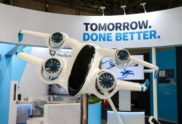 The AMRC uncrewed aerial vehicle (UAV) concept on-stand at MACH 2024