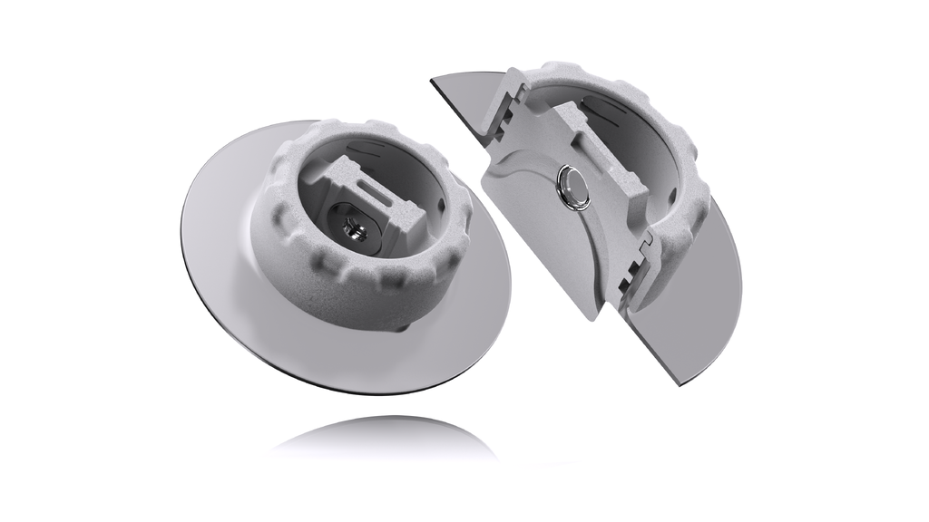 CAD rendering of a 3D printed media contact device that is used to continuously monitor media within a bioreactor via spectroscopy.